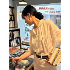 批发Allfrees悠舍古典刺绣细纱全棉慵懒纯色清透长袖宽松防晒衬衫夏