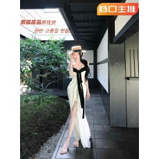 批发灰尘邓邓 法式吊带<b class='q'>连衣裙</b>女2026早春新款撞色针织长裙<b class='q'>抹胸</b>裙子