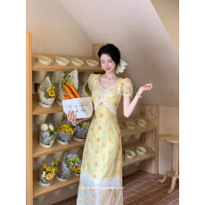 批发雅乔全糖去冰4个版法式天丝雏菊A字裙刺绣短袖<b class='q'>连衣裙</b>半身裙子