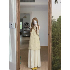 批发黄一粒 NORA STUDIO重工蝴蝶结钉珠小香风假两件<b class='q'>连衣裙</b>女夏无袖裙