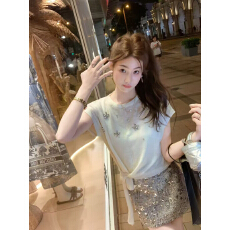 批发大码重工冰丝<b class='q'>针织衫</b>女夏季胖MM短袖t恤2026新款百搭宽松遮肚上衣