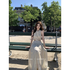 批发卢浮幻境 重工精致蕾丝裁剪短款上衣无袖坎肩修身<b class='q'>显瘦</b>长裙套装女