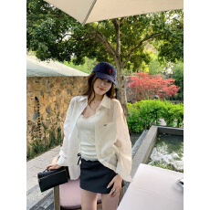 批发Hhyii 小海鸥白色防晒衬衫外套女夏季新款气质慵懒风法式宽松上衣