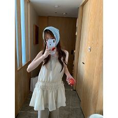 批发莱赛尔立体抽皱木耳边吊带裙温柔垂感微A<b class='q'>连衣裙</b>