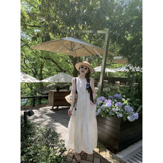 批发EVNSTYLE“琉璃云母”夏季中长款天丝刺绣蕾丝挂脖<b class='q'>背心</b>连衣裙女