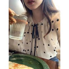 批发<b class='q'>韩国</b>东大门2026春新款别致蝴蝶结系带衬衫女防晒衫上衣波点