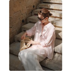 批发法式高级感减龄粉色亚麻防晒长袖衬衫女<b class='q'>夏</b>季薄款棉麻轻盈透气衬衣