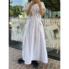 批发韩系chic夏季简约百搭抽绳收腰<b class='q'>短款</b>衬衫+高腰大口袋半身裙套装女