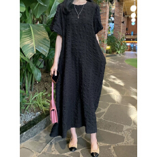 批发韩国chic春季法式气质圆领<b class='q'>流苏</b>花边设计收腰显瘦短袖<b class='q'>连衣裙</b>长裙女