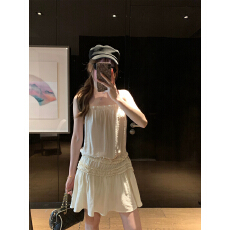 批发孔真烦呐 赵露思<b class='q'>同款</b>花边吊带<b class='q'>连衣裙</b>女新款慵懒少女感显瘦a字短裙