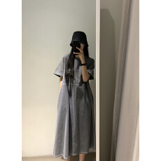 批发韩国chic简约风2026新款<b class='q'>棉麻</b>明线连衣<b class='q'>裙</b>两侧有口袋中长款<b class='q'>裙</b>子夏季