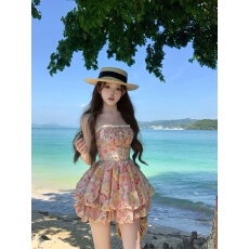 批发Q女家 繁花日光里/绝美氛围度假吊带<b class='q'>花苞</b>蓬蓬公主<b class='q'>裙</b>