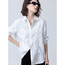 批发法式气质高级感白色Polo领长袖衬衫<b class='q'>男</b>女夏季薄款透气宽松衬衣外套