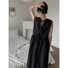 批发韩国chic法式露背系带背心连衣裙女夏时尚设计感宽松<b class='q'>大码</b>休闲长裙