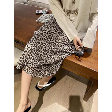 批发豹纹雪纺半身裙女2026韩系高腰时髦气质垂感a字不规则荷叶边中裙