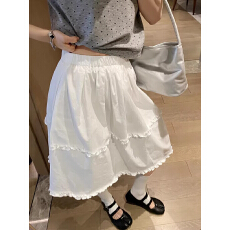 批发韩系简约2026春夏新复古文艺格子木耳花边半身中裙a字遮胯蛋糕裙