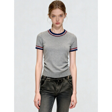 批发小香风短袖潮流半袖打底衫2026春秋<b class='q'>冬</b>女新款针织衫灰色打底小上衣