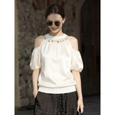 批发法式设计感气质短袖<b class='q'>衬衫</b>女夏季新款露肩<b class='q'>衬衣</b>减龄洋气<b class='q'>白色</b>上衣