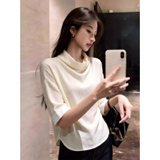 批发杏色堆堆领时尚百搭<b class='q'>衬衫</b>2026年春季女装新款高级感时尚中袖上衣潮