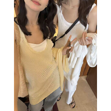 批发韩系简约夏季镂空防晒空调针织罩衫镂空叠穿中长款<b class='q'>裙子</b>吊带连衣裙