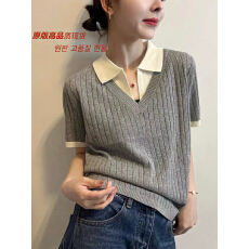 批发假两件翻领冰丝针织衫女<b class='q'>欧洲站</b>2026春装<b class='q'>新款</b>欧货女装短袖打底衫潮