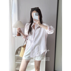 批发炒炒显白的樱花淡粉 進口<b class='q'>亚麻</b>天丝宽松少女感廓形衬衫防晒<b class='q'>外套</b>