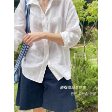 批发法式棉麻防晒白色衬衫女长袖薄款宽松外搭韩版衬衣天丝<b class='q'>亚麻</b>上衣夏