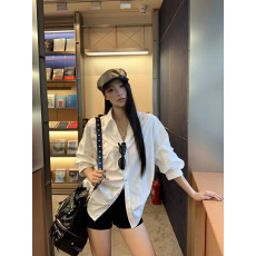 批发韩系简约高级感百搭白色衬衫女春季新款收腰显瘦衬衣洋气别致上衣