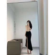 批发法式气质女神范套装夏季新款时尚无袖上衣性感开叉<b class='q'>包臀</b><b class='q'>长裙</b>两件套