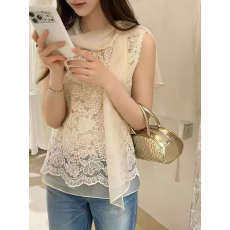 批发法式复古刺绣镂空花边衬衫上衣<b class='q'>夏</b>季韩版纯色T恤~有货