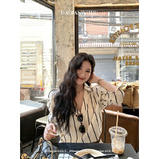 批发DaqianwithUS 麦穗提花刺绣纹理条纹衬衫通勤<b class='q'>设计</b>感宽松上衣春夏