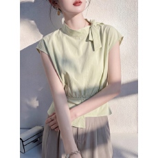 批发2026夏季新款高级感气质短袖上衣女收腰小个子不对称下摆<b class='q'>大码</b>内搭