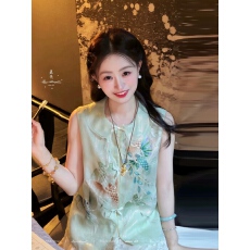 批发盈瓷真丝｜翠羽 重工桑蚕丝新中式马甲外套<b class='q'>女</b>夏薄款刺绣国风上衣