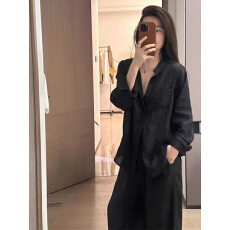 批发法式黑色防晒棉麻衬衫女夏季薄款早<b class='q'>春</b>长袖高级感时尚开衫亚麻上衣