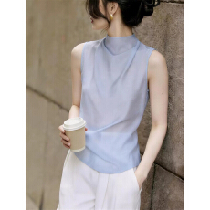 批发韩系纯色简约设计感蓝色背心女2026年夏季高级感宽松<b class='q'>无袖</b>上衣小衫