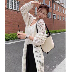 批发韩版高级感外搭针织开衫背心两件套女镂空中长款上衣薄款外套罩衣