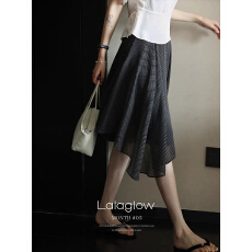 批发Lalaglows 法式复古通勤垂感不规则宽松显瘦印花波点半身裙纱裙
