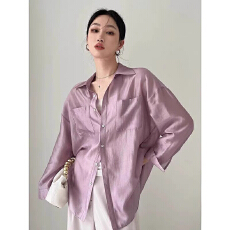 批发天丝防晒衬衫薄款夏季2026新款设计感外搭紫色防晒衣开衫