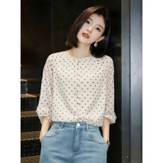 批发2026春夏新款法式波点雪纺衬衫女设计感小众<b class='q'>七分袖</b>上衣温柔风显瘦