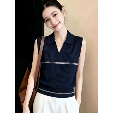 批发黑色<b class='q'>修身</b>翻领条纹泰国绝美吊带背心女2026夏季别致很仙轻熟风上衣