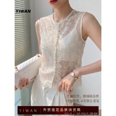 批发已出货 国风新中式<b class='q'>蕾丝</b>刺绣马甲背心夏季外搭上衣薄款雪纺外套女