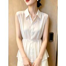 批发已出货 法式小众设计感轻奢别致无袖雪纺<b class='q'>衬衫</b>女夏季轻熟收腰上衣