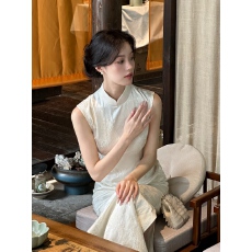 批发已出货 Ti提提蛮蛮<b class='q'>真丝</b>提花长款无袖改良<b class='q'>旗袍</b>修身气质连衣裙夏季