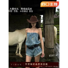 批发韩好甜WARDEN EDGE 蓝色牛仔短裤女夏季新款设计感连体裤连身短裤