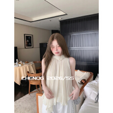 批发已出货 法式甜美风奶白色无袖飘带小衫2026夏季新款飘逸感<b class='q'>上衣</b>
