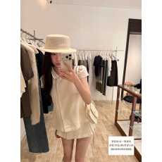 批发SourceWithU韩女feel<b class='q'>亚麻</b>莱赛尔2色娃娃领上衣修身裙裤巨好看套装
