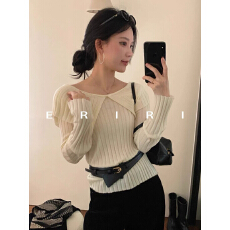批发已出货 法式<b class='q'>甜美</b>女秋减龄修身翻领坑条毛衣高级感长袖针织衫上衣
