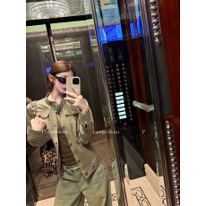 批发番茄侠 质感买手店* 复古做旧水洗立领斜插袋正肩牛仔夹克外套女