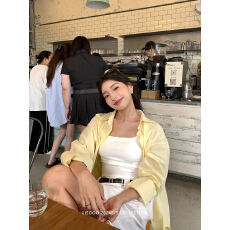 批发LISOOO 慵懒度假 鹅黄色衬衫女春秋薄款微透设计感长袖衬衣<b class='q'>外套</b>