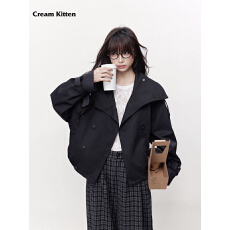 批发Cream Kitten 鎏金诗章 复古立领双排扣<b class='q'>短</b>款风衣女秋冬外套上衣